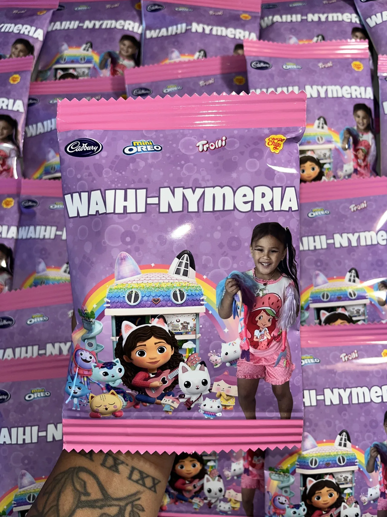 Personalised filled chip bag created by Essence of Raz.