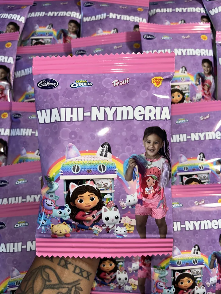 Personalised filled chip bag created by Essence of Raz.
