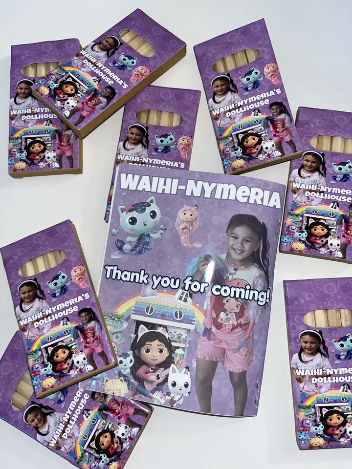 Personalised colouring book and pencil packs created by Essence of Raz.