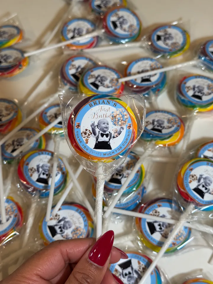 Personalised photo lollipops created by Essence of Raz.
